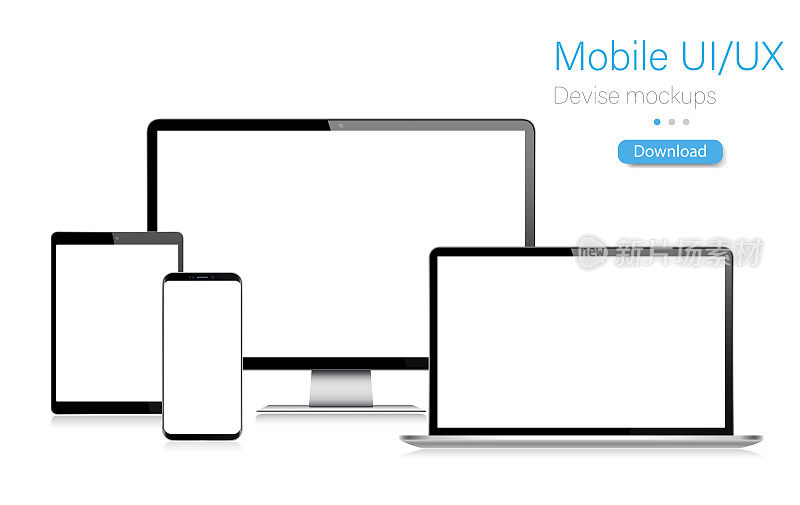 采购产品真实的矢量模型数字平板电脑,手机,智能手机,笔记本电脑和电脑显示器。UI / UX设计。矢量插图,现代数字设计,数字模板。股票插图。每股收益10。